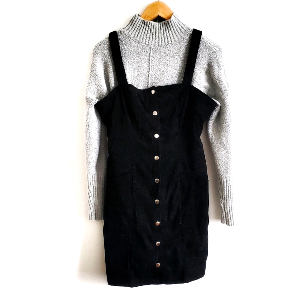 Corduroy Button Down Overall Dress with Pockets